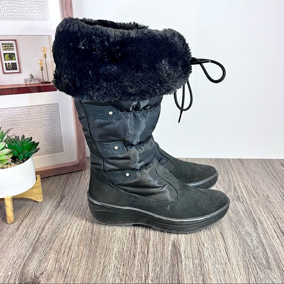 * Pajar | Faux Shearling Lined Quilted Nylon/Suede Mid Calf Boot Black 38/7-7.5 - Picture 1 of 16